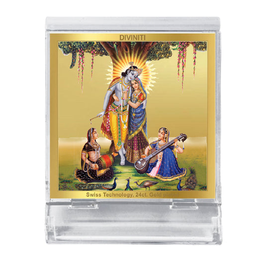 DIVINITI Radhakrishna God Idol Photo Frame for Car Dashboard, Table Décor, Office | ACF 3A Acrylic Frame, 24K Gold Plated Foil|Idol for Pooja, Prayer, Gifts Items (5.8X4.8 cm)