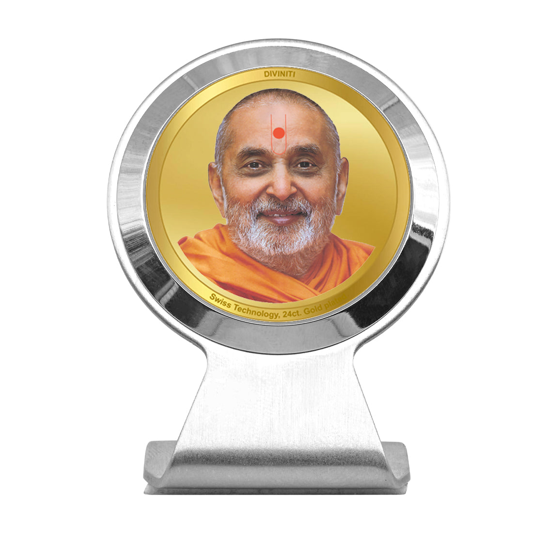 Diviniti 24K Gold Plated Pramukh Swami Frame For Car Dashboard, Home Decor & Gift (6.2 x 4.5 CM)