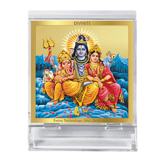 Diviniti 24K Gold Plated Shiv Parivar Frame For Car Dashboard, Home Decor, Puja Room (5.8 x 4.8 CM)