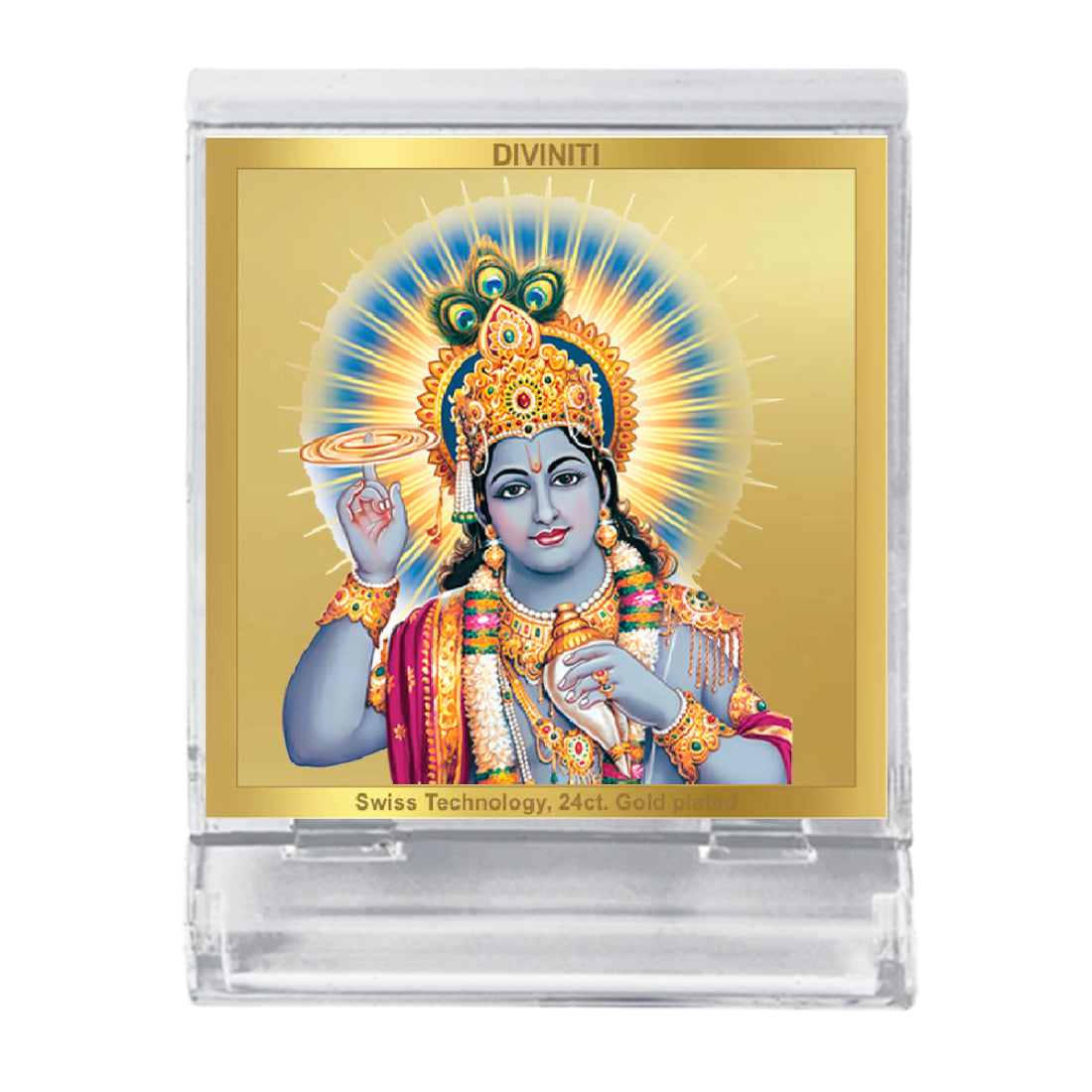 Diviniti 24K Gold Plated Vishnu Ji Frame For Car Dashboard, Home Decor, Puja, Gift (5.8 x 4.8 CM)