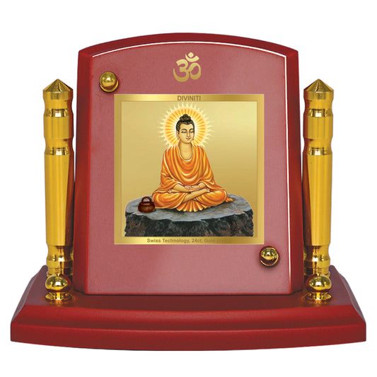 Diviniti 24K Gold Plated Gautama Buddha For Car Dashboard, Home Decor, Table, Prayer (7 x 9 CM)