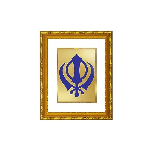 DIVINITI 24K Gold Plated Khanda Sahib Wall Photo Frame For Home Decor Showpiece (21.5 X 17.5 CM)