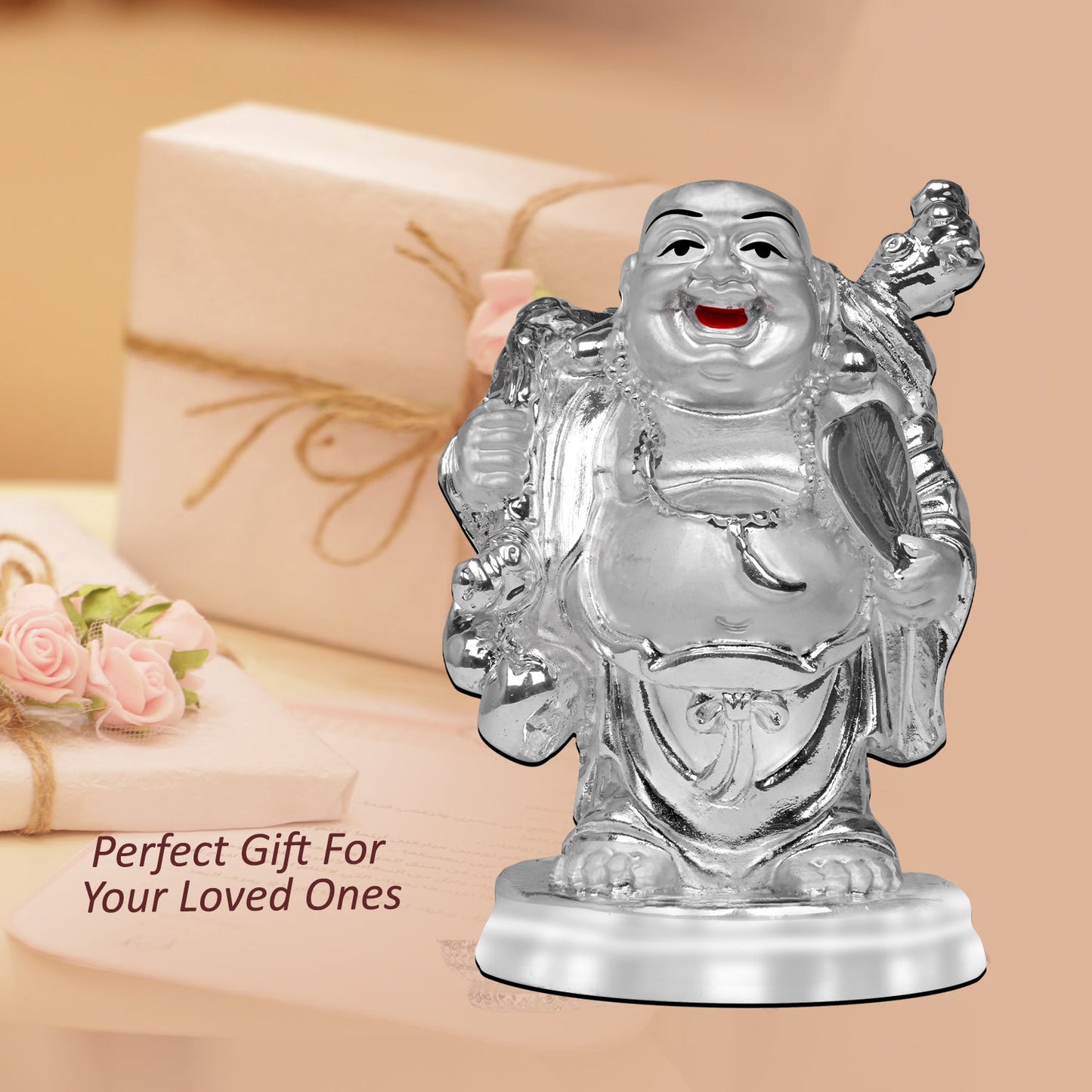 Diviniti 999 Silver Plated Laughing Buddha Statue for Home Decor (10X7CM)