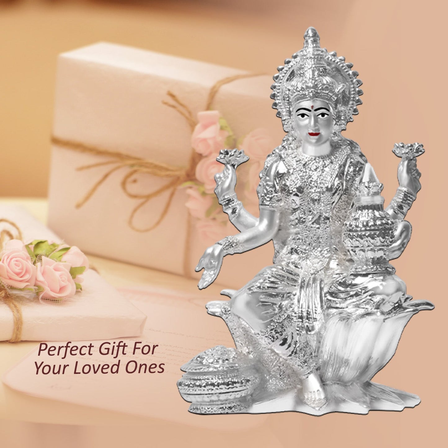 Diviniti 999 Silver Plated Lakshmi Mata Idol for Home Decor Showpiece (17X12CM)