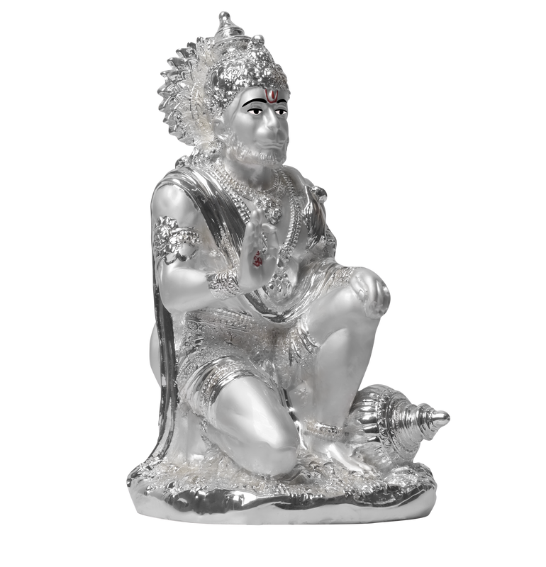 Diviniti Hanuman Idol for Home Decor| 999 Silver Plated Sculpture of Hanuman| Idol for Home, Office, Temple and Table Decoration| Religious Idol For Pooja, Gift