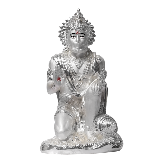 Diviniti Hanuman Idol for Home Decor| 999 Silver Plated Sculpture of Hanuman| Idol for Home, Office, Temple and Table Decoration| Religious Idol For Pooja, Gift