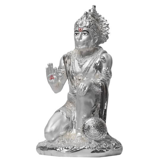 Diviniti Hanuman Idol for Home Decor| 999 Silver Plated Sculpture of Hanuman| Idol for Home, Office, Temple and Table Decoration| Religious Idol For Pooja, Gift