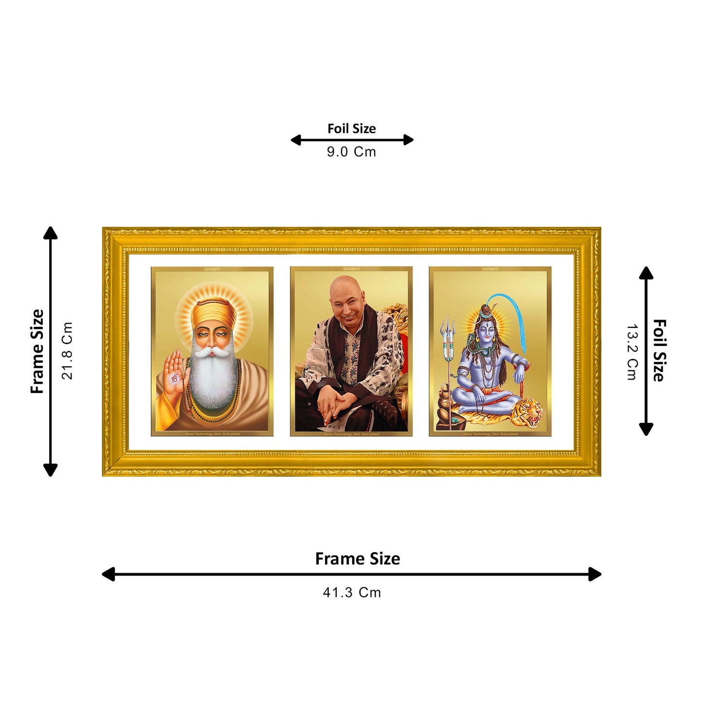 DIVINITI Guru Nanak, Guruji & Shivji Gold Plated Wall Photo Frame, Table Decor| DG Frame 101 SIZE 2 with 24K Gold Plated Foil| Religious & Personalized Gifts for All Occasions (21.8 × 41.3 cm)