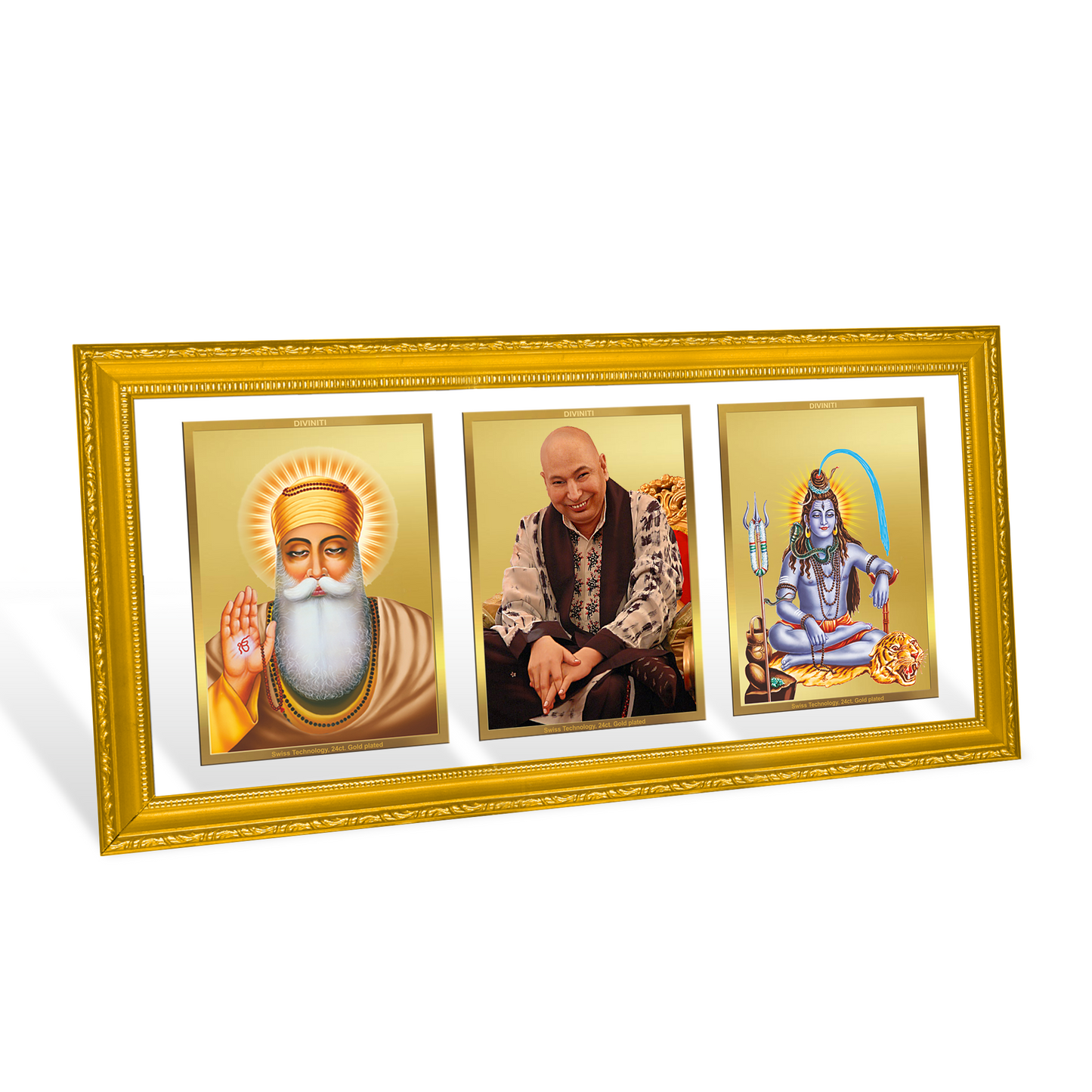 DIVINITI Guru Nanak, Guruji & Shivji Gold Plated Wall Photo Frame, Table Decor| DG Frame 101 SIZE 2 with 24K Gold Plated Foil| Religious & Personalized Gifts for All Occasions (21.8 × 41.3 cm)