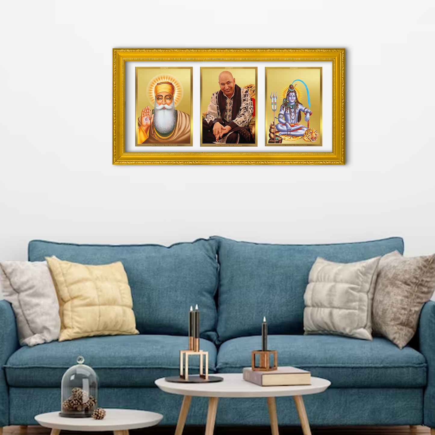 DIVINITI Guru Nanak, Guruji & Shivji Gold Plated Wall Photo Frame, Table Decor| DG Frame 101 SIZE 2 with 24K Gold Plated Foil| Religious & Personalized Gifts for All Occasions (21.8 × 41.3 cm)