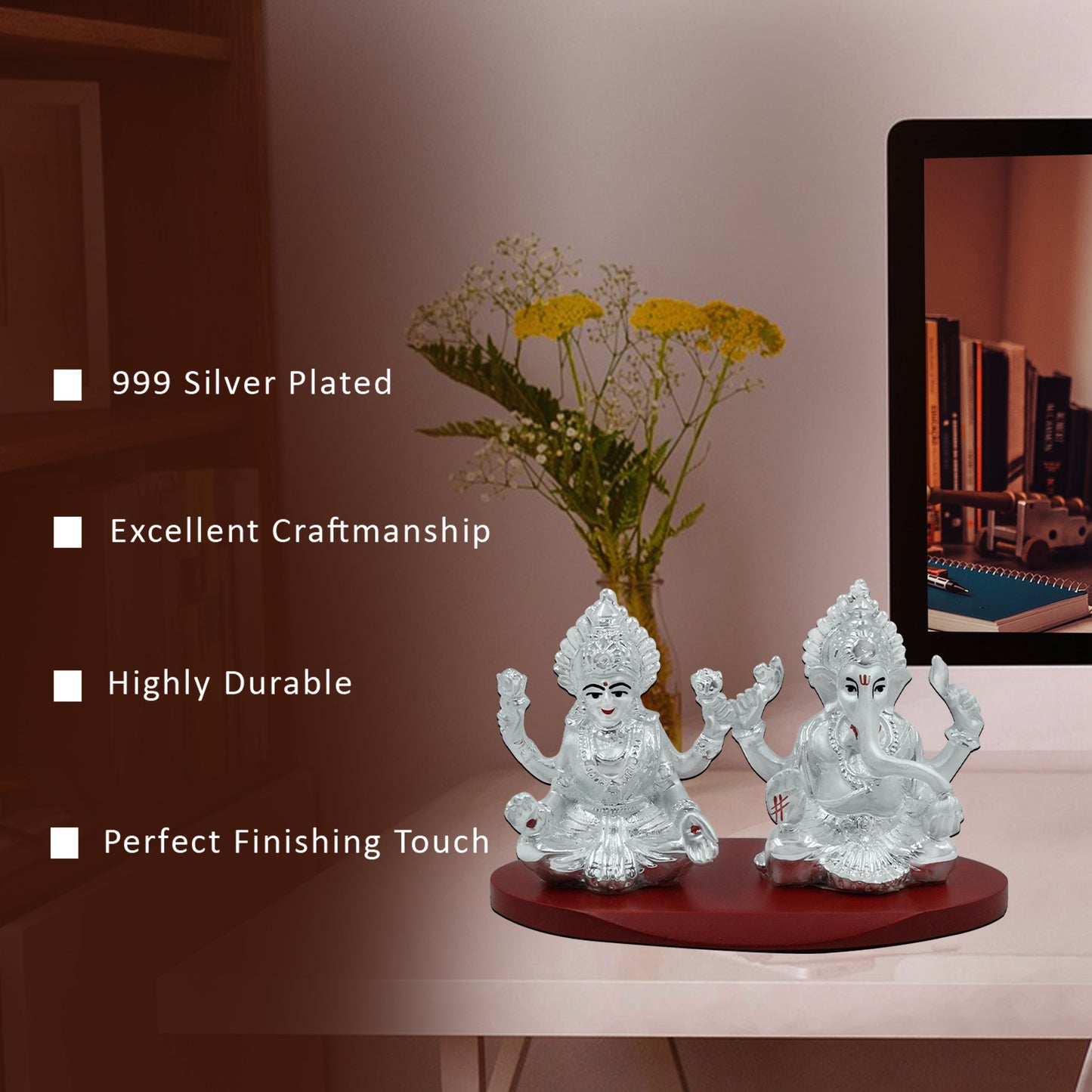 Diviniti 999 Silver Plated Laxmi Ganesha Idol for Home Decor Showpiece (8X11.5CM)