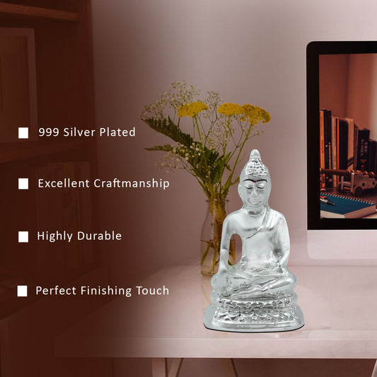 Diviniti 999 Silver Plated Buddha Idol for Home Decor Showpiece (5.5 X 3 CM)