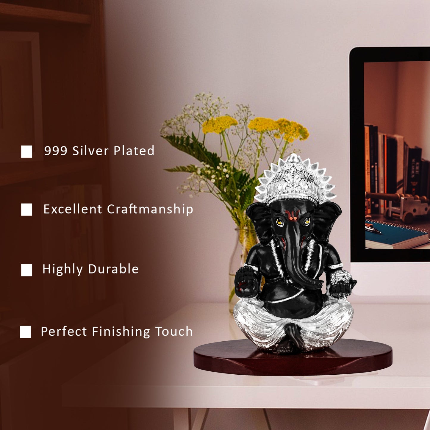 Diviniti 999 Silver Plated Ganesha Idol for Home Decor Showpiece