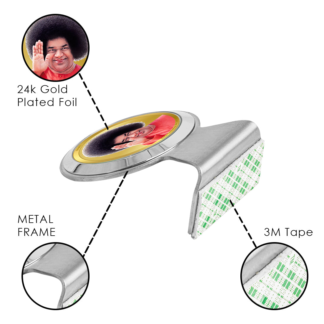 Diviniti 24K Gold Plated Sathya Sai Baba Frame For Car Dashboard, Home Decor, Table Top & Gift (6.2 x 4.5 CM)