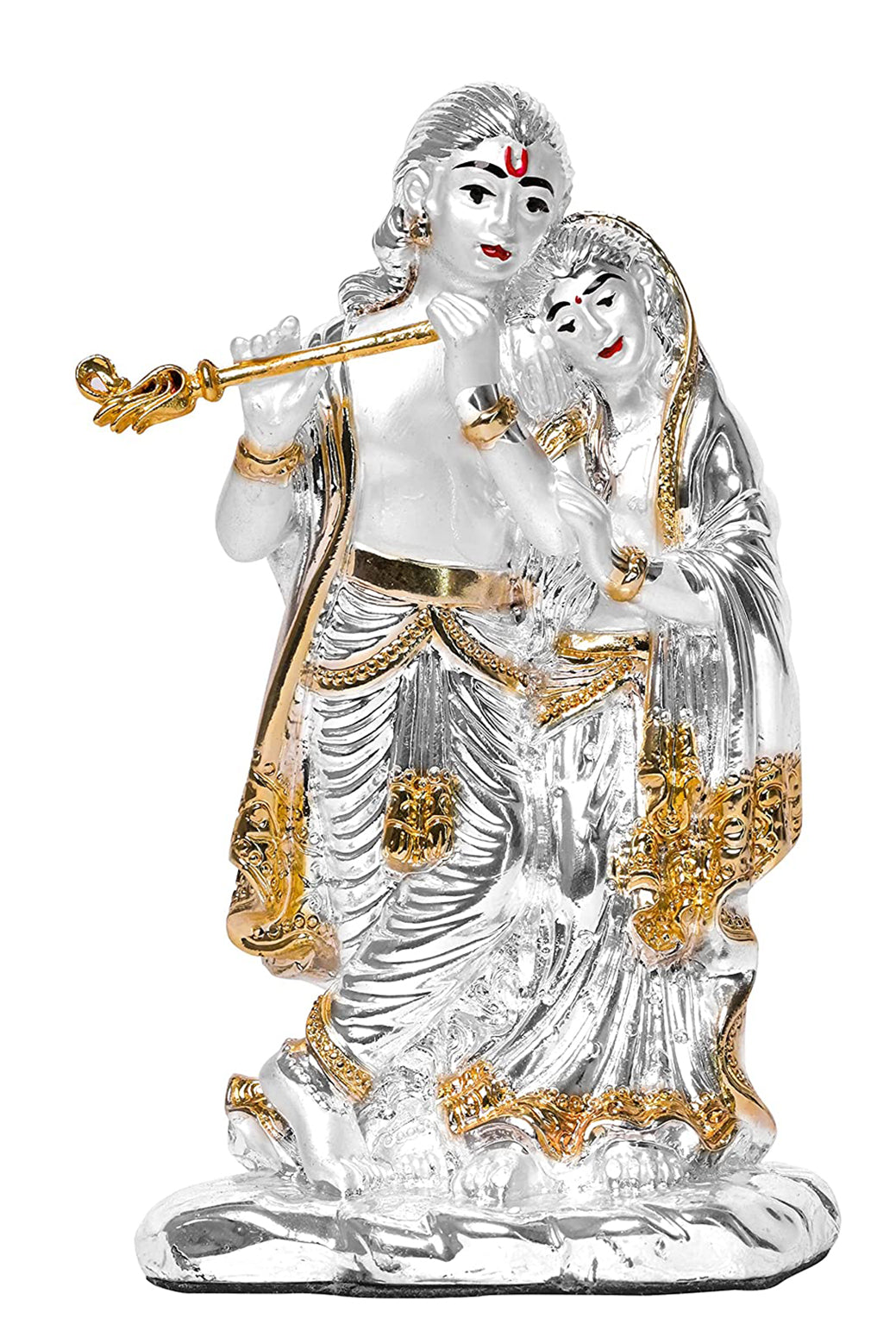 DIVINITI 999 Silver Plated Radha Krishna Idol For Home Decor Showpiece, Puja, Luxury Gift (11.4 X 6 CM)