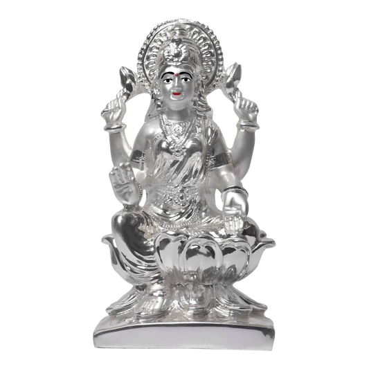 Diviniti Lakshmi Idol for Home Decor| 999 Silver Plated Sculpture of Lakshmi on Square Base| Idol for Home, Office, Temple & Table Decoration| Religious Idol For Prayer, Gift