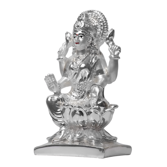 Diviniti Lakshmi Idol for Home Decor| 999 Silver Plated Sculpture of Lakshmi on Square Base| Idol for Home, Office, Temple & Table Decoration| Religious Idol For Prayer, Gift