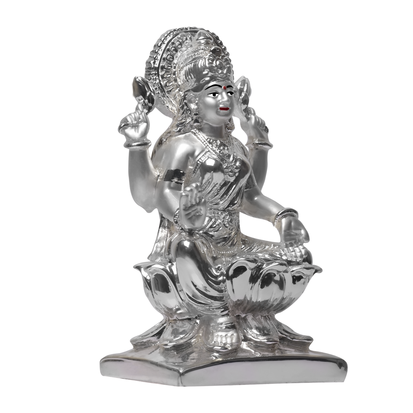 Diviniti Lakshmi Idol for Home Decor| 999 Silver Plated Sculpture of Lakshmi on Square Base| Idol for Home, Office, Temple & Table Decoration| Religious Idol For Prayer, Gift