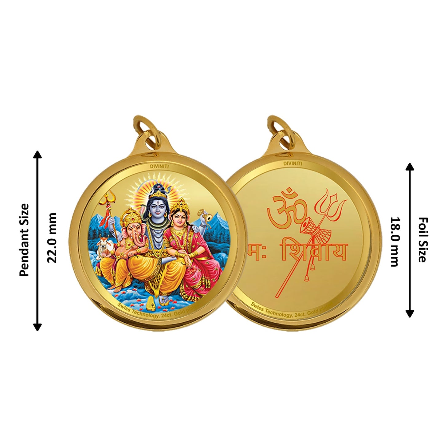 Diviniti 24K Double sided Gold Plated Pendant  SHIV PARIVAR & OM|18 MM Flip Coin (1 PCS)