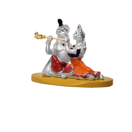 DIVINITI 999 Silver Plated Radha Krishna Idol For Car Dashboard, Home Decor, Puja, Gift (8.5 X 6 CM)