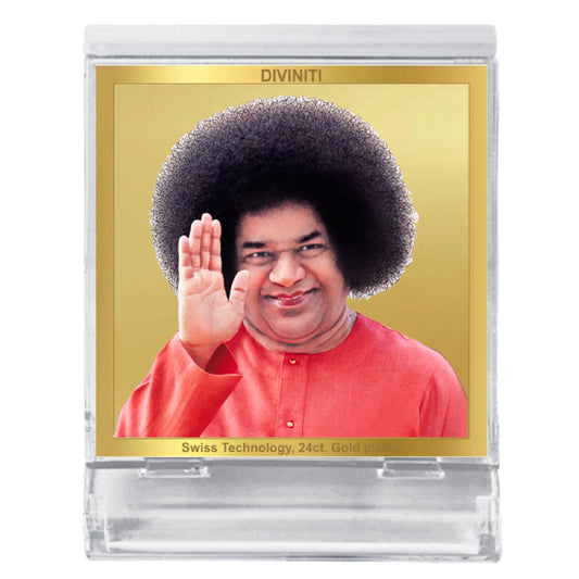 Diviniti 24K Gold Plated Sathya Sai Baba Frame For Car Dashboard, Home Decor, Table Tops (5.8 x 4.8 CM)