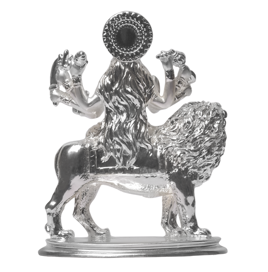 Diviniti Sherawali Mata Idol for Home Decor| 999 Silver Plated Sculpture of Sherawali Mata Figurine| Idol for Home, Office, Temple and Table Decoration| Religious Idol For Pooja, Gift