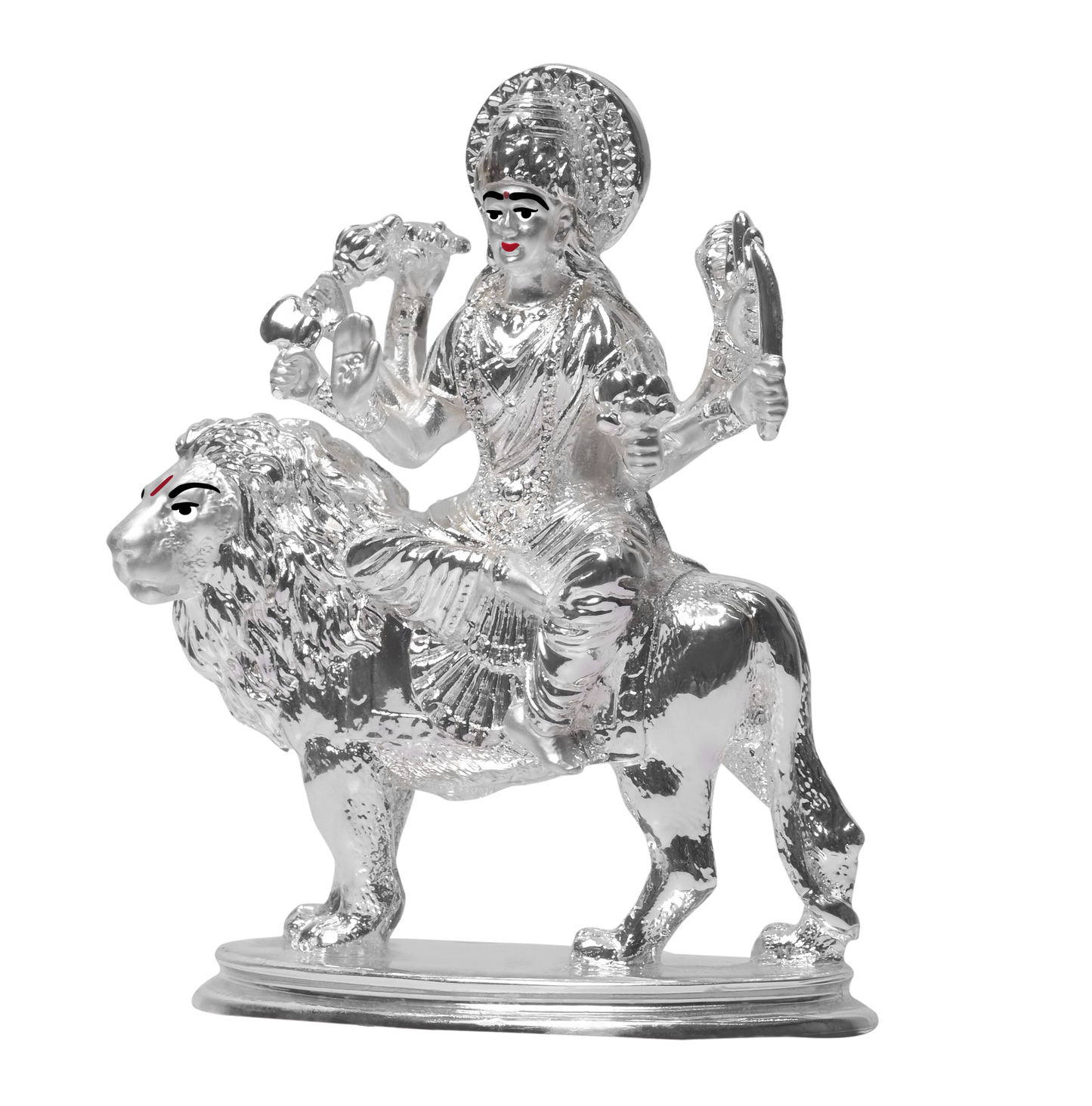 Diviniti Sherawali Mata Idol for Home Decor| 999 Silver Plated Sculpture of Sherawali Mata Figurine| Idol for Home, Office, Temple and Table Decoration| Religious Idol For Pooja, Gift