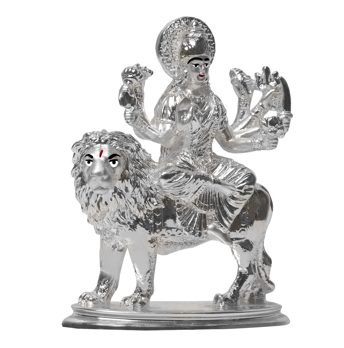 Diviniti Sherawali Mata Idol for Home Decor| 999 Silver Plated Sculpture of Sherawali Mata Figurine| Idol for Home, Office, Temple and Table Decoration| Religious Idol For Pooja, Gift