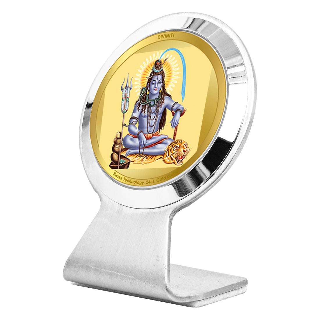 Diviniti 24K Gold Plated Shiva Frame For Car Dashboard, Home Decor, Table Top & Puja (6.2 x 4.5 CM)