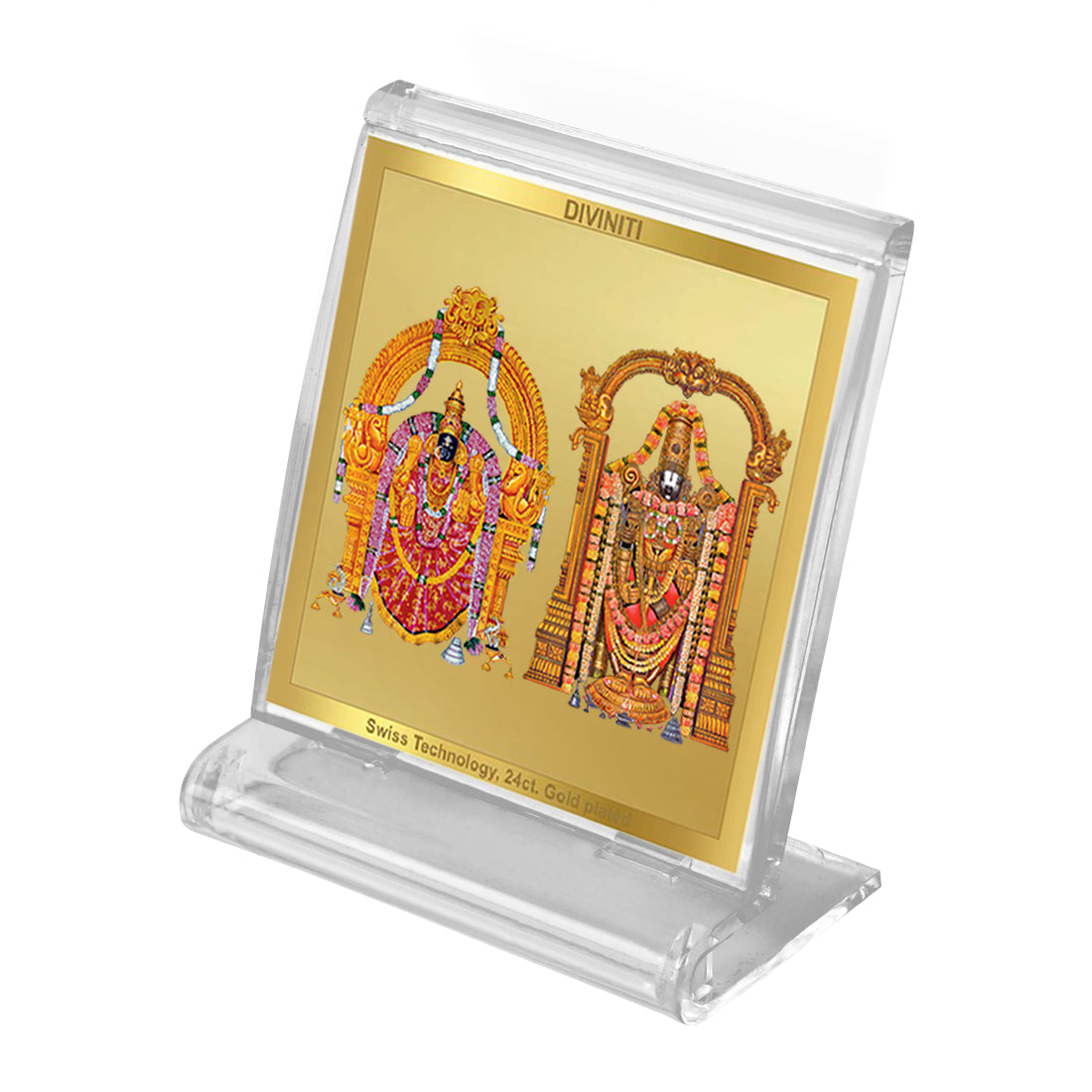 Diviniti 24K Gold Plated Padmavathi Balaji Frame For Car Dashboard, Home Decor, Table Top, Gift (5.8 x 4.8 CM)