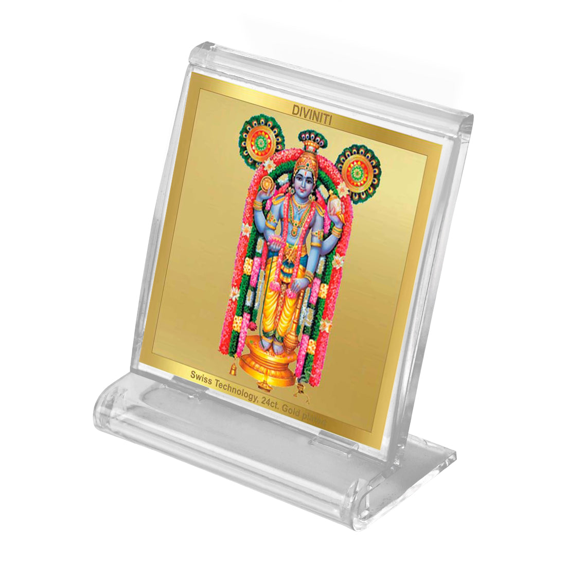 Diviniti 24K Gold Plated Guruvayurappan Frame For Car Dashboard, Home Decor, Puja, Gift (5.8 x 4.8 CM)