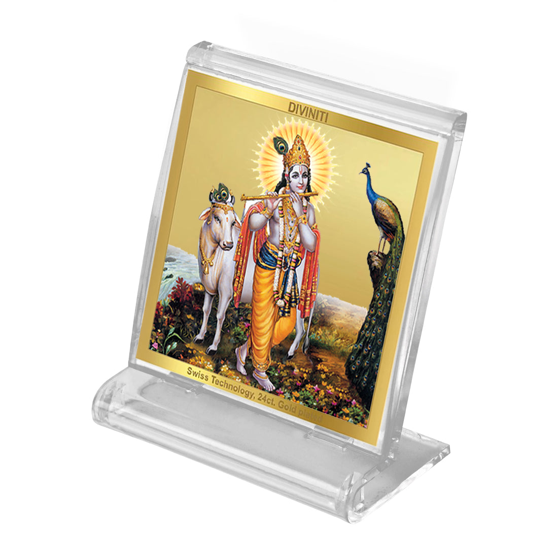 Diviniti 24K Gold Plated Krishna Frame For Car Dashboard, Home Decor, Puja, Gift (5.8 x 4.8 CM)