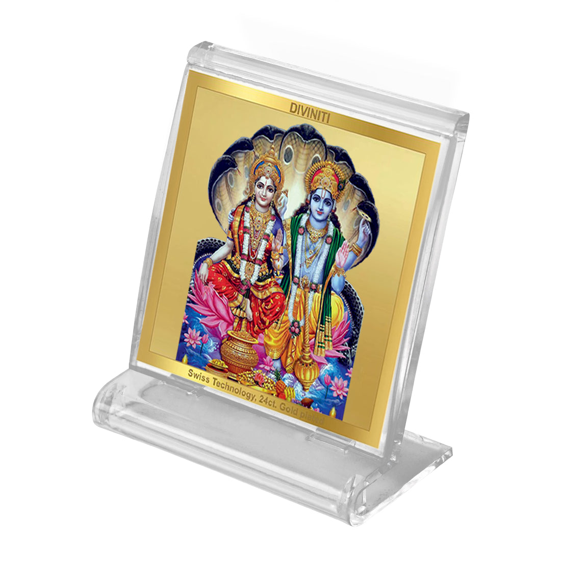 Diviniti 24K Gold Plated Vishnu Laxmi Frame For Car Dashboard, Home Decor, Puja, Gift (5.8 x 4.8 CM)