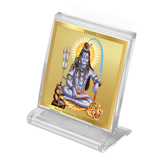 Diviniti 24K Gold Plated Shiva Frame For Car Dashboard, Home Decor, Puja, Gift (5.8 x 4.8 CM)