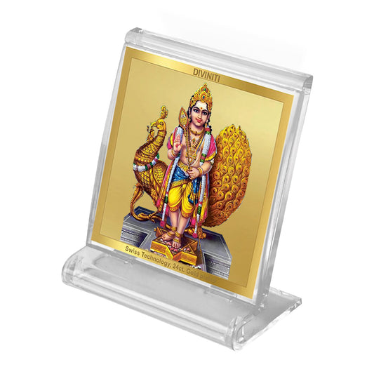 Diviniti 24K Gold Plated Karthikey Frame For Car Dashboard, Home Decor, Puja, Gift (5.8 x 4.8 CM)