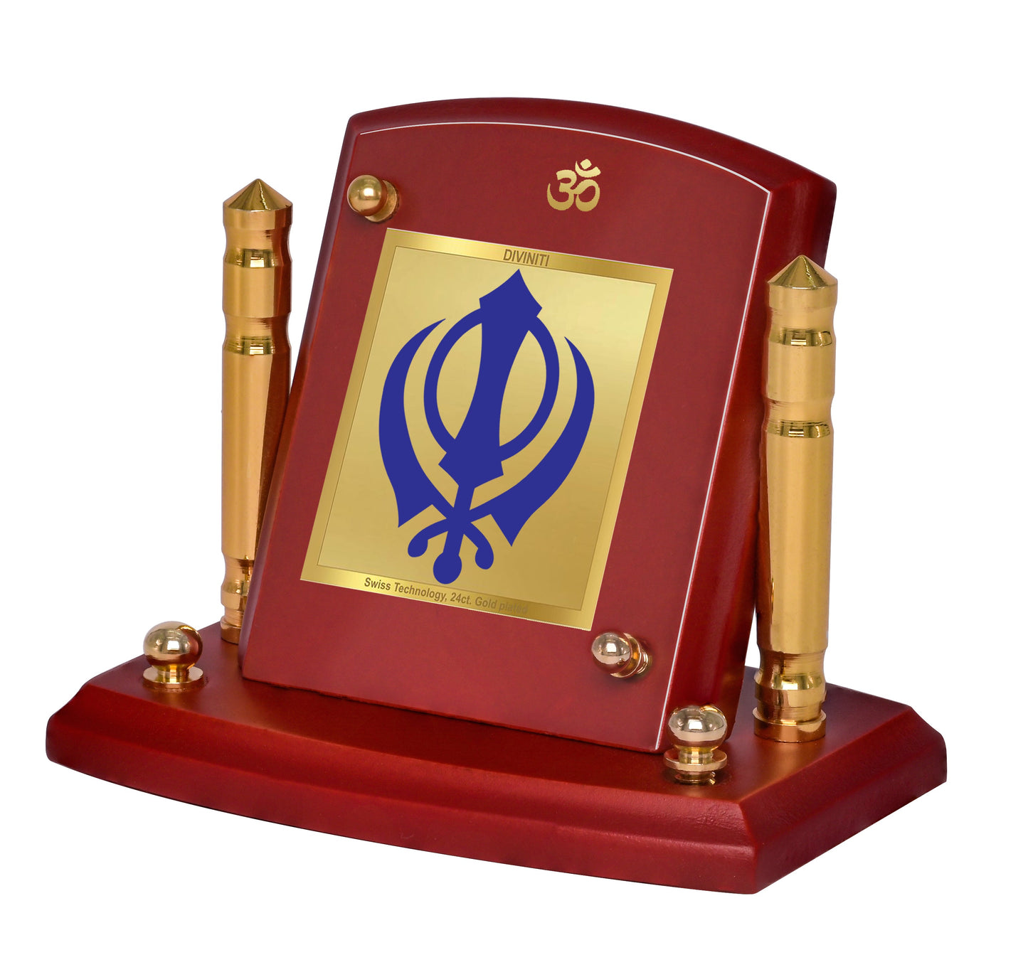 Diviniti 24K Gold Plated Khanda Sahib For Car Dashboard, Home Decor, Table & Gift (7 x 9 CM)