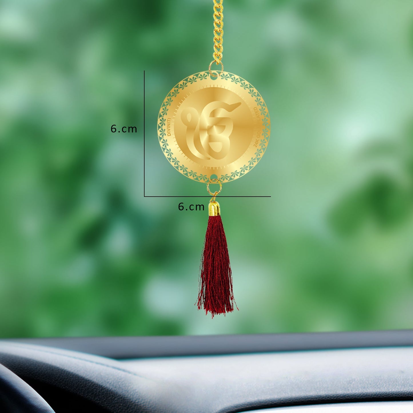 Diviniti 24K Gold Plated Double Sided Khanda Sahib & Ek Omkar Car Dangler| 6 CM Khanda Sahib Hanging Car Decor| Luxurious Dangler For Car| Divine Car Accessories For Positive Energy & Protection