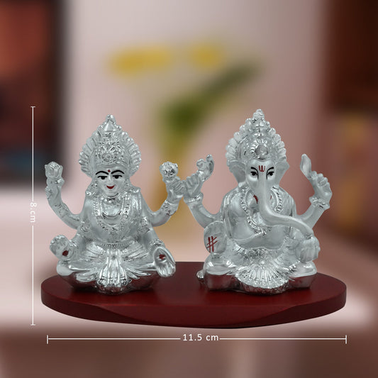 Diviniti 999 Silver Plated Laxmi Ganesha Idol for Home Decor Showpiece (8X11.5CM)