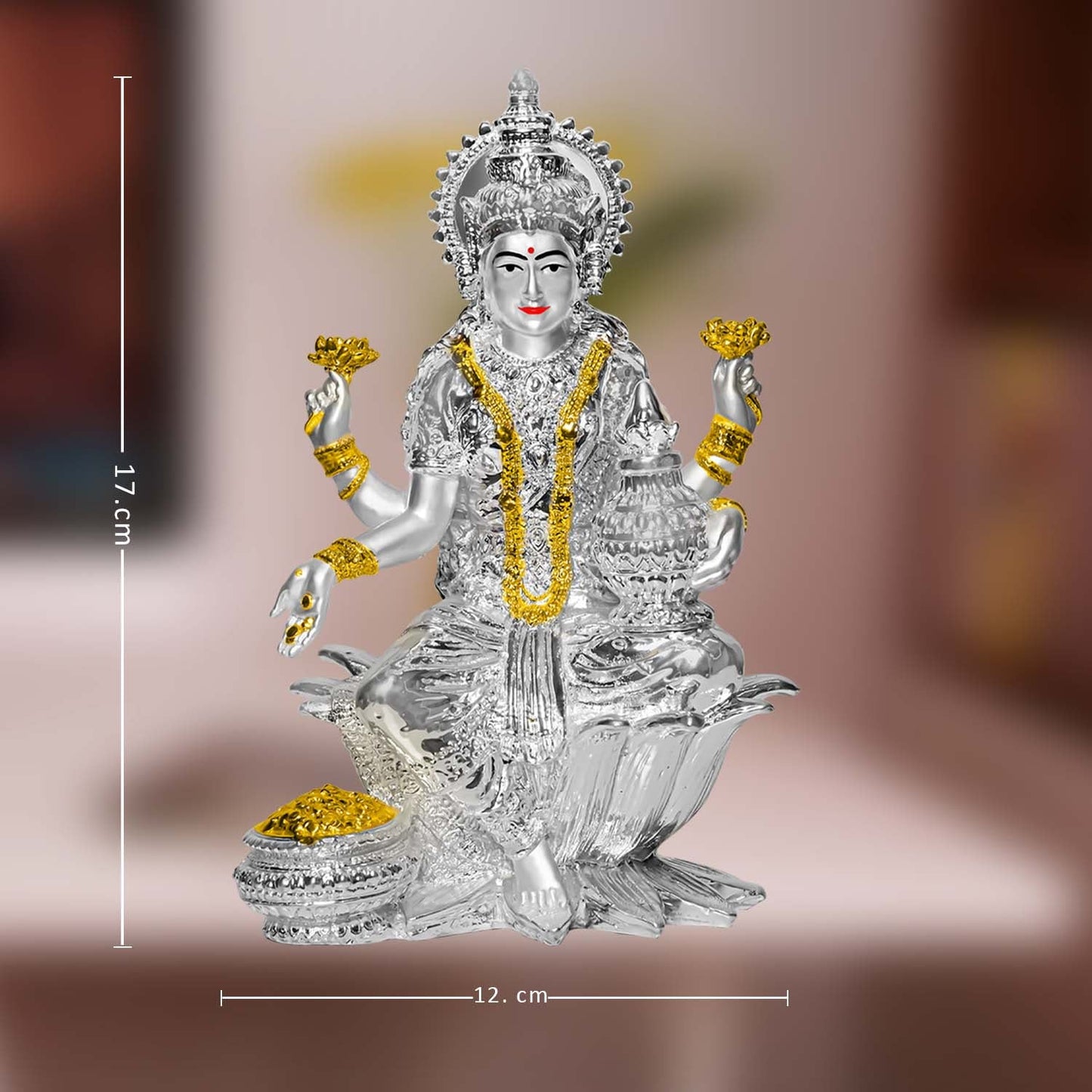 Diviniti 999 Silver Plated Lakshmi Mata Idol for Home Decor Showpiece (17X12CM)