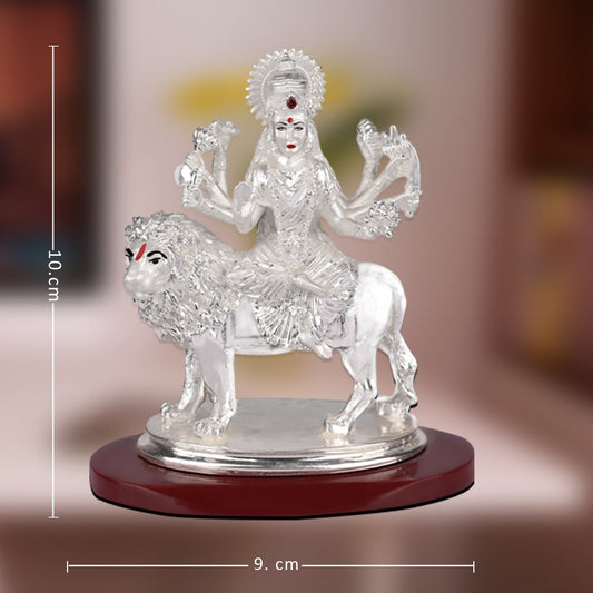 Diviniti 999 Silver Plated Durga Mata Idol for Home Decor Showpiece (9 X 10 CM)