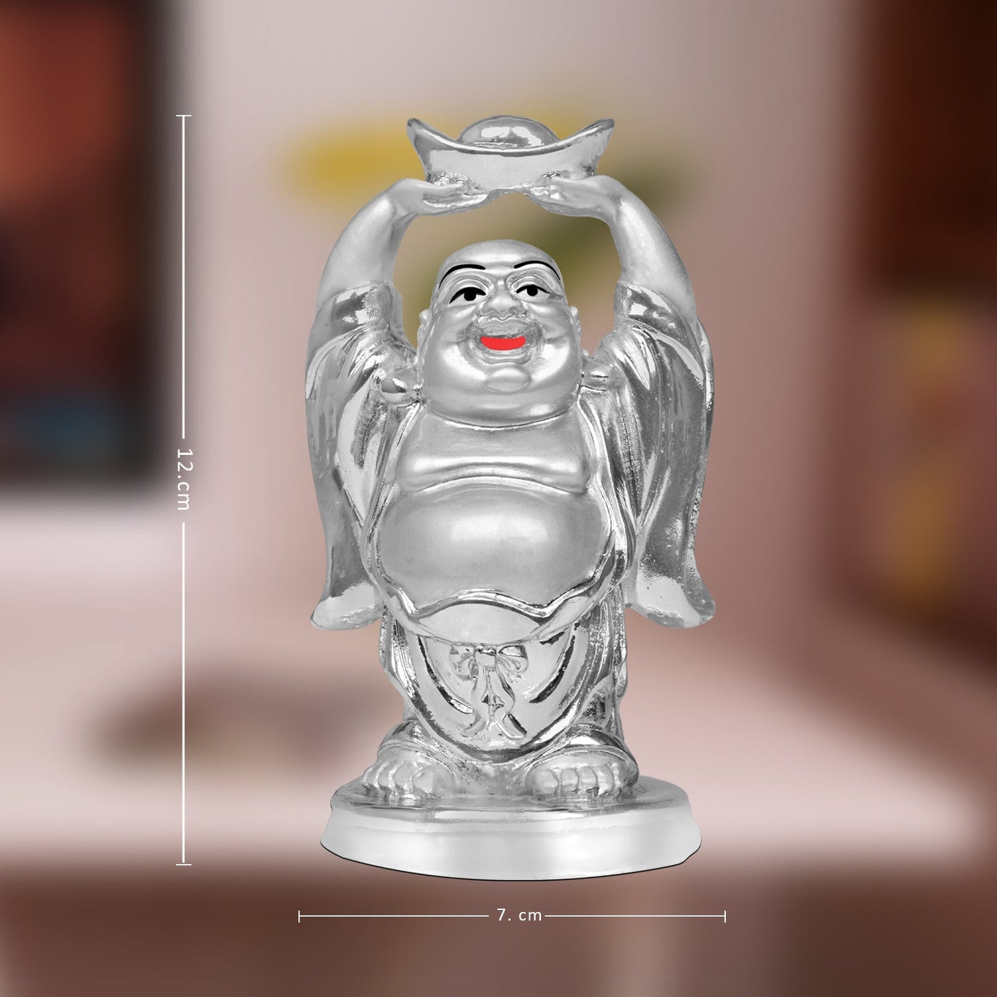 Diviniti 999 Silver Plated Laughing Buddha Statue for Home Decor (12X7CM)