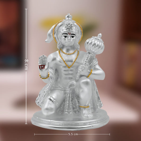 Diviniti 999 Silver Plated Hanuman Ji Idol for Home Decor Showpiece (8X5.5CM)