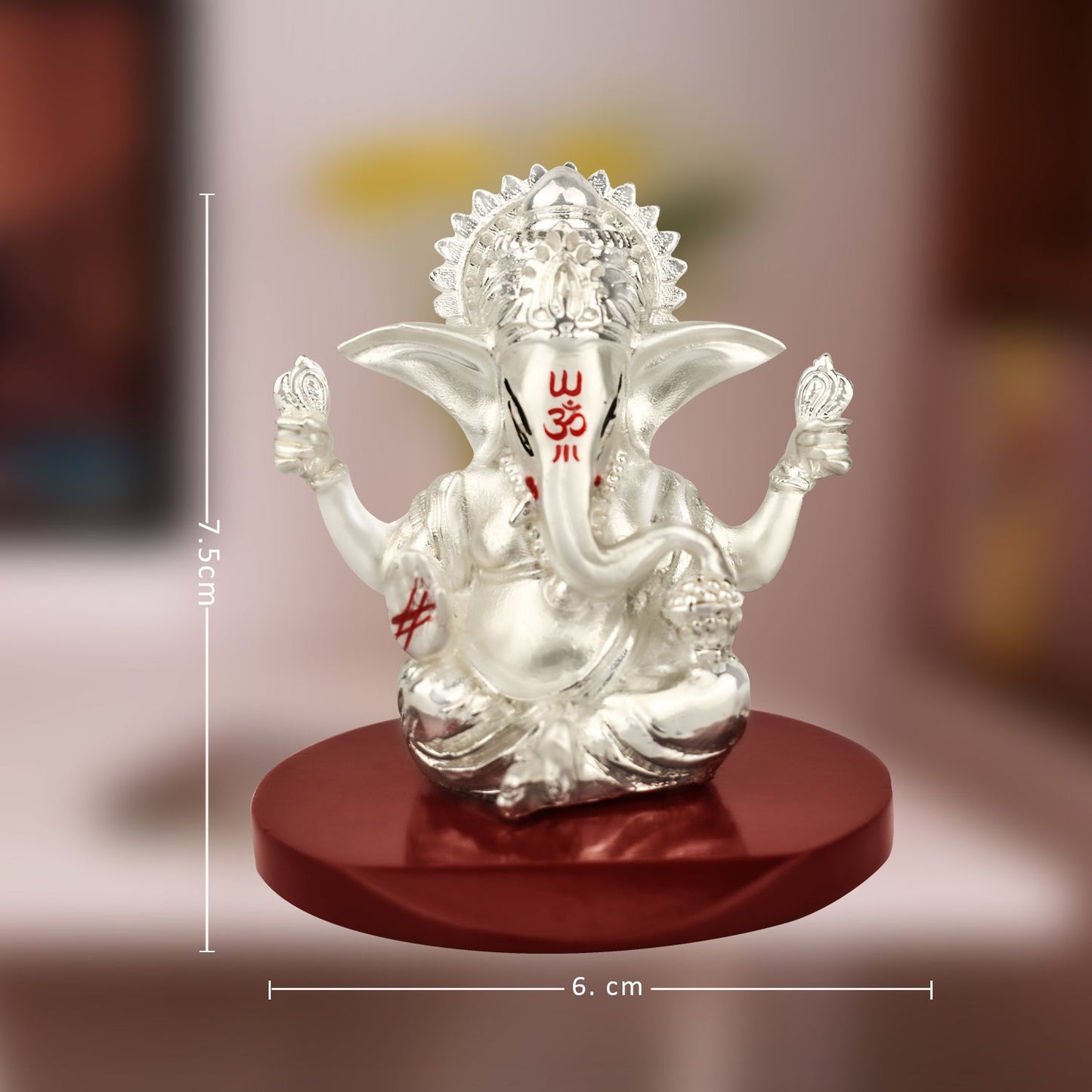 DIVINITI 999 Silver Plated Four Hands Lord Ganesha Idol For Car Dashboard, Home Decor, Table (6 X 6 CM)