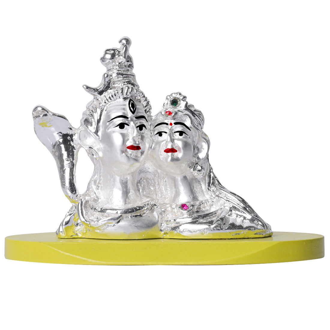 DIVINITI 999 Silver Plated Shiva Parvati Idol For Car Dashboard, Home Decor, Table, Gift, Puja (7 X 9 CM)