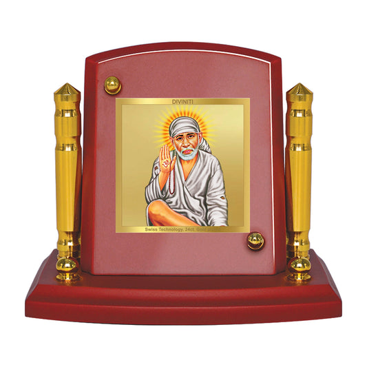 Diviniti 24K Gold Plated Sai Baba For Car Dashboard, Home Decor, Table Top (7 x 9 CM)