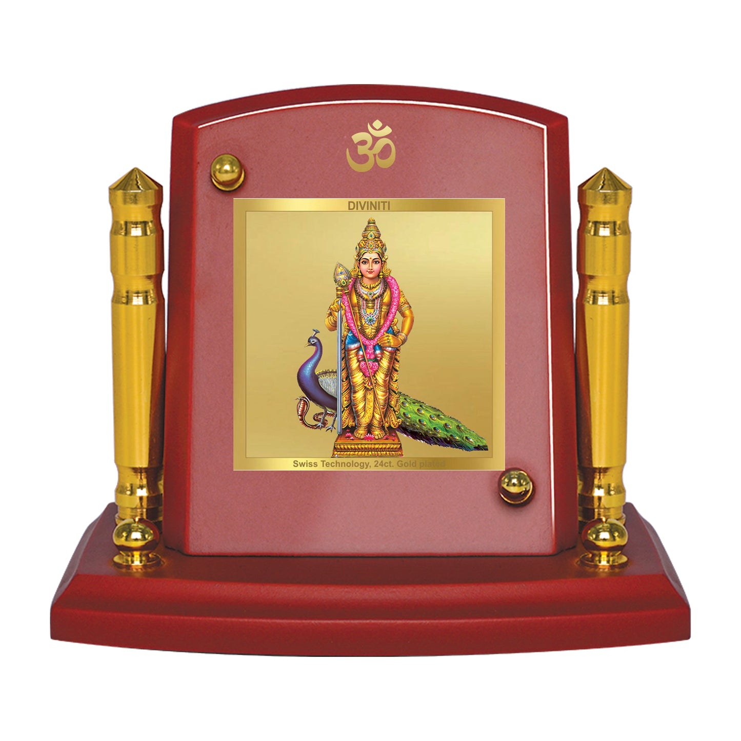 Diviniti 24K Gold Plated Murugan For Car Dashboard, Home Decor, Table, Worship (7 x 9 CM)