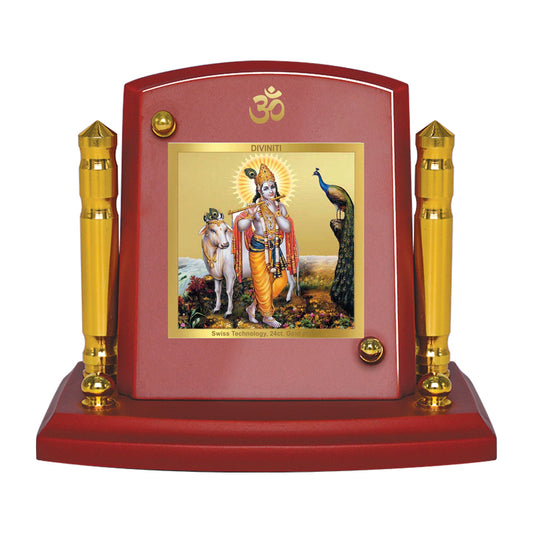 Diviniti 24K Gold Plated Krishna Ji For Car Dashboard, Home Decor, Housewarming Gift (7 x 9 CM)