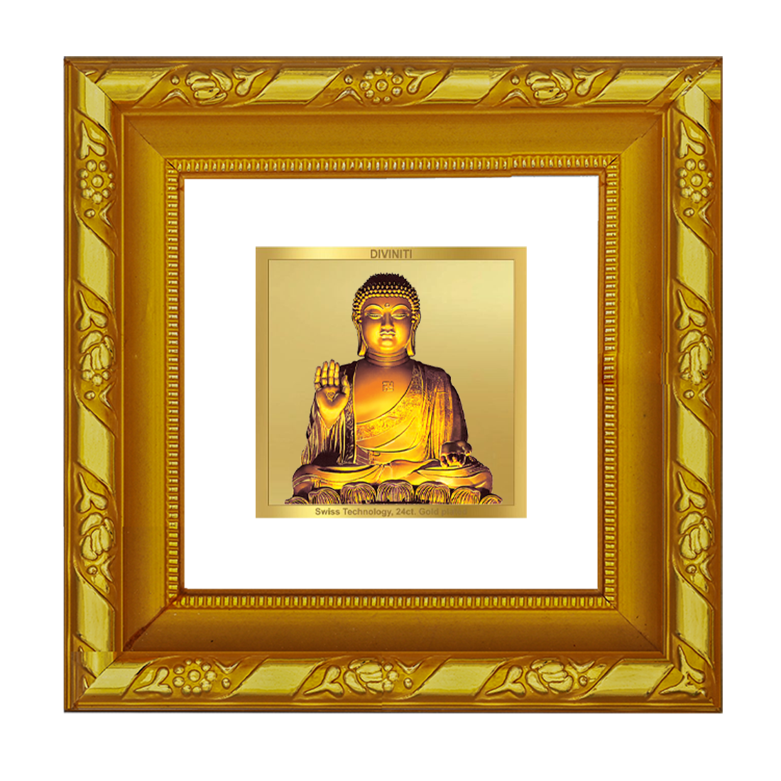 DIVINITI 24K Gold Plated Buddha Spiritual Photo Frame For Home Decor, Prayer, Gift (10.8 CM X 10.8 CM)