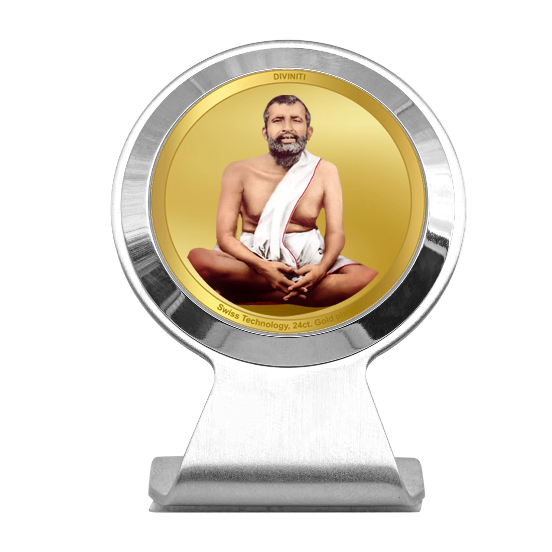 Diviniti 24K Gold Plated Ramakrishna Paramahansa Frame For Car Dashboard & Home Decor (6.2 x 4.5 CM)