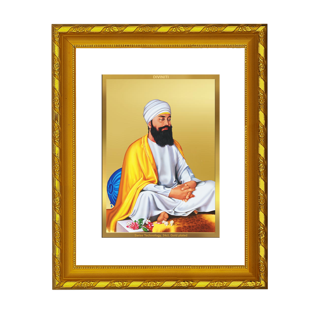 DIVINITI 24K Gold Plated Guru Tegh Bahadur Ji Photo Frame For Home Decor, Festive Gift (21.5 X 17.5 CM)